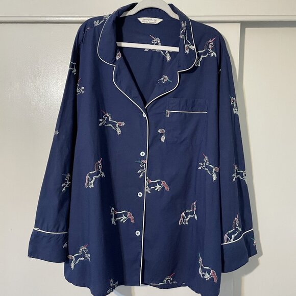 Printfresh Embroidered Unicorn Long Sleeve Pajama Sleep Top Plus Size 4X Blue - Picture 1 of 12